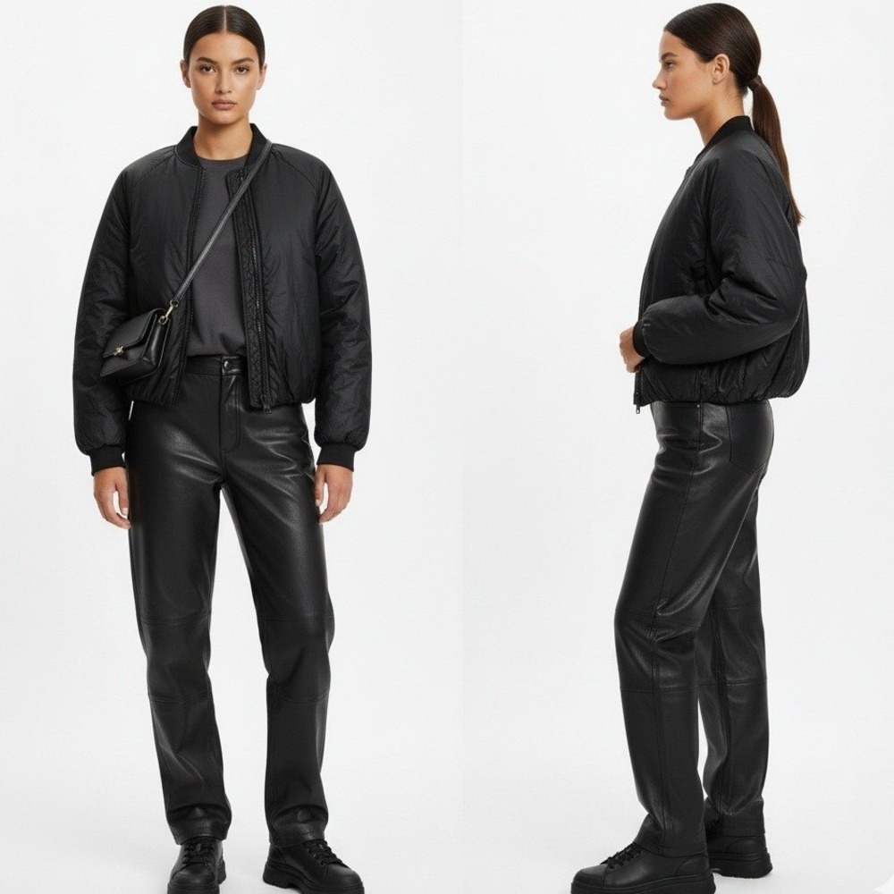 Zara Women's Oversized Padded Jacket Medium Black Full Zip Adjustable Hem Bomber